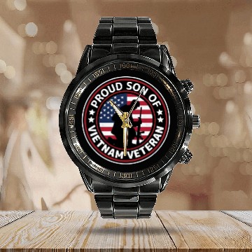 Discover Proud son of Vietnam veteran Calendar Steel Band Watch
