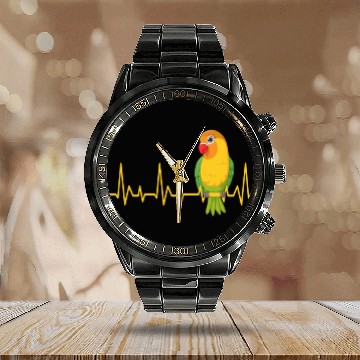 Discover Lovebird Heart Beat Love Birds Bird lover Calendar Steel Band Watch