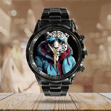 Discover Street Style Snow Leopard | Leopard Lovers Calendar Steel Band Watch