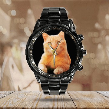 Discover Orange Cat Calendar Steel Band Watch