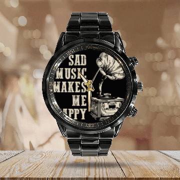 Discover Vintage Melancholy: Sad Music Makes Me Happy Calendar Steel Band Watch