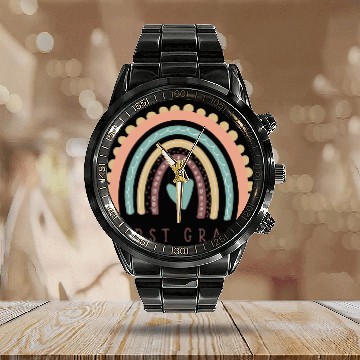Discover First grade back to school Calendar Steel Band Watch