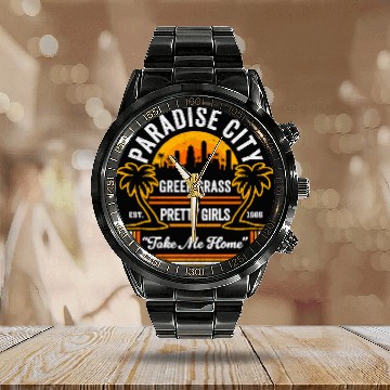 Discover Funny 80's Classic Rock Parody: Paradise City Calendar Steel Band Watch