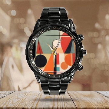 Discover Floral Modern Geometric Mid Century Calendar Steel Band Watch