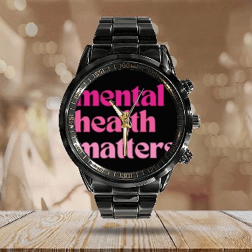 Discover Mental Health Matters Retro Quote Barbiecore Pink Calendar Steel Band Watch