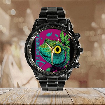 Discover Psychedelic Reptile Wonderland Retro Designs 7 Calendar Steel Band Watch