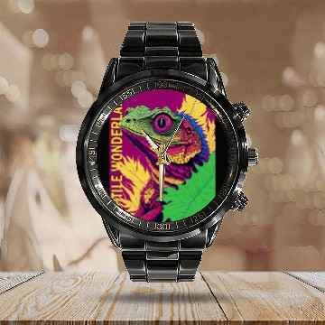 Discover Psychedelic Reptile Wonderland Retro Designs 5 Calendar Steel Band Watch