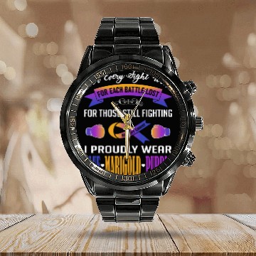 Discover I Proudly Wear Blue Marigold Purple Bladder Cancer Calendar Steel Band Watch