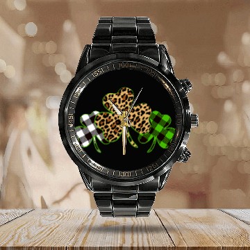 Discover St Patricks Day Leopard Print Plaid Shamrock Calendar Steel Band Watch