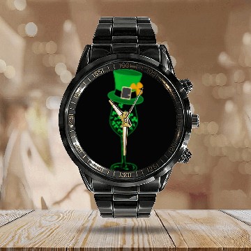 Discover Irish Green Shamrock St Patrick's Day Wine Drinkin Calendar Steel Band Watch