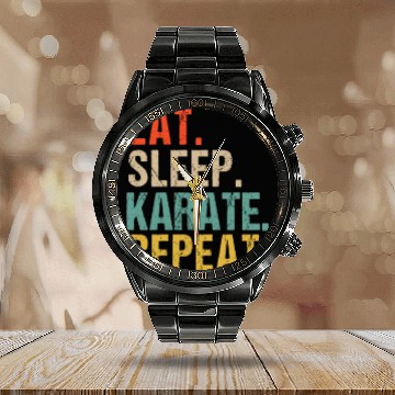 Discover Funny Eat Sleep Karate Repeat Calendar Steel Band Watch
