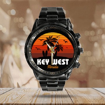 Discover Retro Key West Florida Sunset Cool Vintage Calendar Steel Band Watch