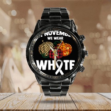 Discover In November We Wear White Fighting Lung Cancer Calendar Steel Band Watch