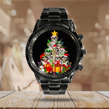 Discover Tree Lights Shih Tzu Dog Puppy Calendar Steel Band Watch