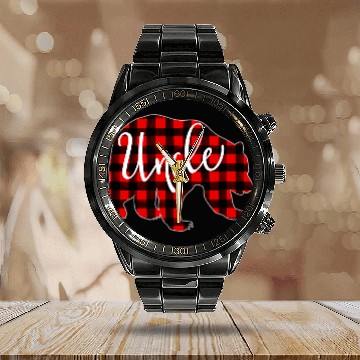 Discover Red Plaid Uncle Bear Family Eve Buffalo Calendar Steel Band Watch