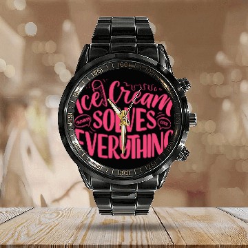 Discover Ice Cream Solves Everything Calendar Steel Band Watch