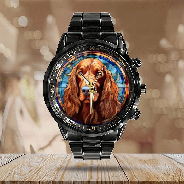 Discover Irish Setter Dog Breed Watercolor Glass Calendar Steel Band Watch