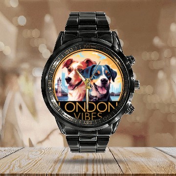 Discover London Vibes England Cute Dogs Dog Lovers Calendar Steel Band Watch
