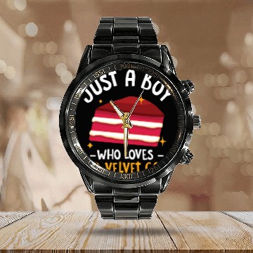 Discover Just A Boy Who Loves Red Velvet Cakes Calendar Steel Band Watch