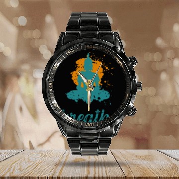 Discover Breathe quote Buddha graphic Calendar Steel Band Watch