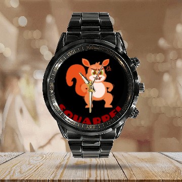 Discover Squarrel Squirrel Pun Calendar Steel Band Watch