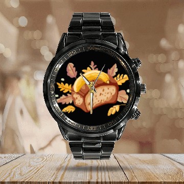 Discover Autumn banana bread treat Calendar Steel Band Watch