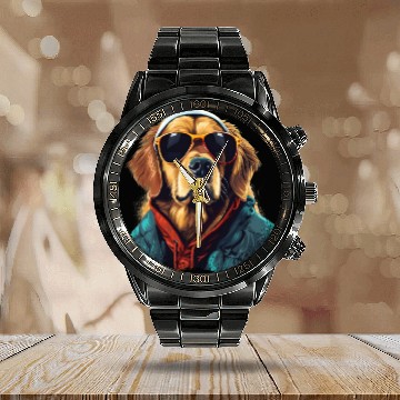 Discover Golden Retriever in the Streets | Dog Lovers Calendar Steel Band Watch