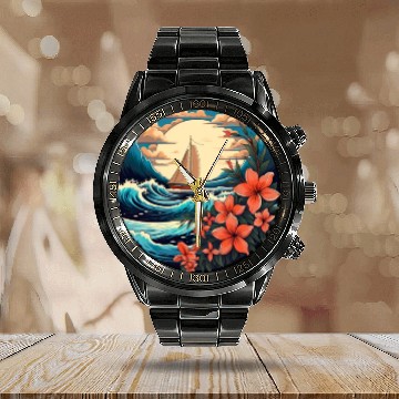 Discover Sailing Ship Sailing Orchids Flowers Sailboat Calendar Steel Band Watch