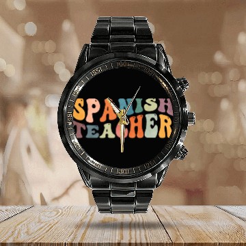 Discover Groovy Spanish Teacher Maestra Bilingual Teaching Calendar Steel Band Watch