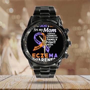 Discover I Wear Orchid Orange For My Mom Eczema Awareness Calendar Steel Band Watch