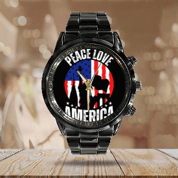 Discover "Peace Love America Labor Day Calendar Steel Band Watch - Celebrate