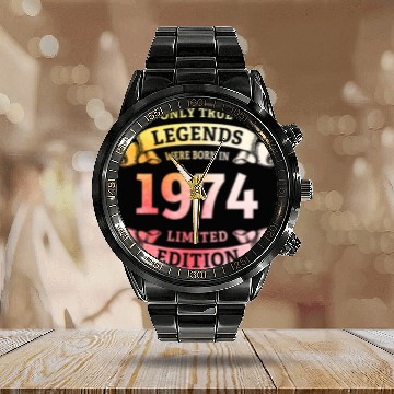 Discover True Legends were born in 1974 50th Birthday Gift Calendar Steel Band Watch