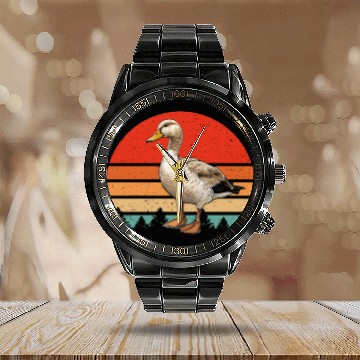Discover Retro Vintage Duck sunset Farm Animal Duck Lover Calendar Steel Band Watch