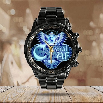 Discover Celestial AF Healing Potion and Angel Wings Calendar Steel Band Watch