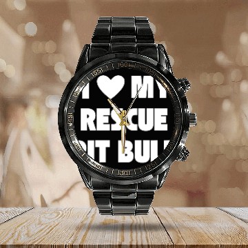 Discover I Love My Rescue Pit Bull | Pitbull Advocacy Calendar Steel Band Watch