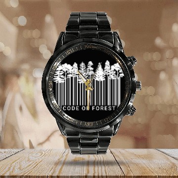 Discover Code of Forest Nature Barcode Trees Calendar Steel Band Watch