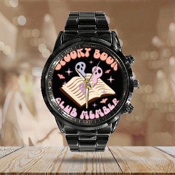 Discover Spooky Book Club Member, Happy Halloween Day Calendar Steel Band Watch