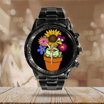 Discover Flower Pot Toad Calendar Steel Band Watch