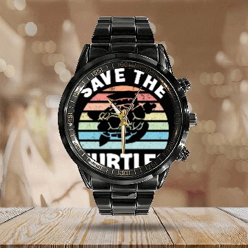 Discover Save The Turtles Sea Turtle Retro Sunset Calendar Steel Band Watch