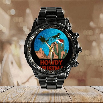 Discover Western Cowboy Santa Howdy Christmas Matching Calendar Steel Band Watch