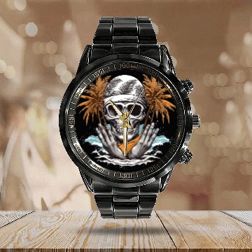 Discover Summer paradise beach Calendar Steel Band Watch Design
