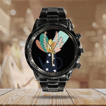 Discover Botanical Coffee Pot Number Three Calendar Steel Band Watch