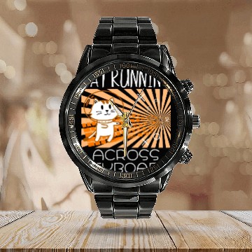 Discover Cat Running Keyboard Across The Space Cat Riding Calendar Steel Band Watch