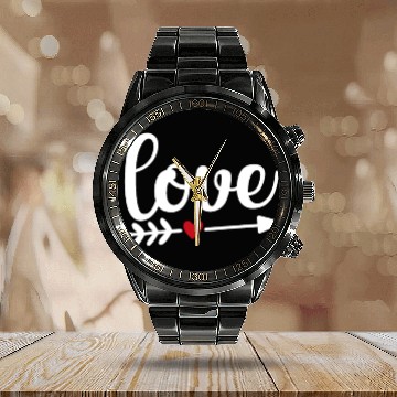 Discover Love With Arrow And Red Heart Calendar Steel Band Watch