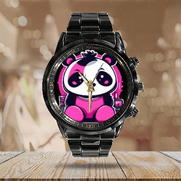 Discover Punk Panda In Pink Calendar Steel Band Watch
