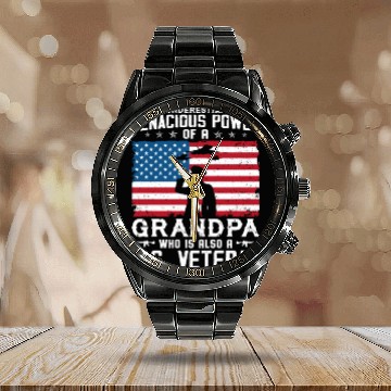 Discover US Army Veteran Grandpa Calendar Steel Band Watch