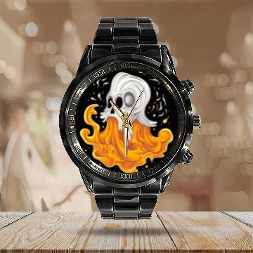 Discover Eerie Halloween Ghoul, Spooky Season Delight 15 Calendar Steel Band Watch