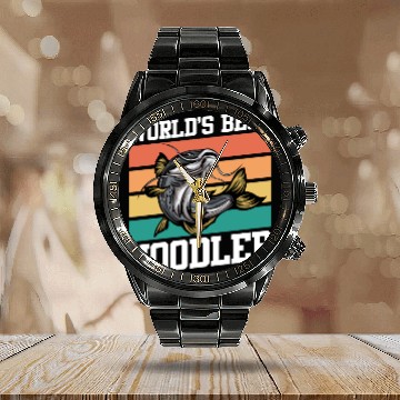Discover World´s Best Noodler Catfish Fishing Angler Calendar Steel Band Watch