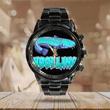 Discover Catfish Fishing Waller Fish Noodler Flathead Calendar Steel Band Watch