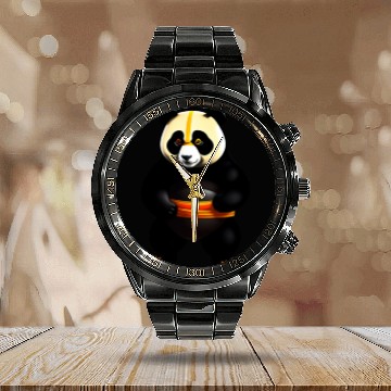 Discover Cartoon panda ninja design Calendar Steel Band Watch